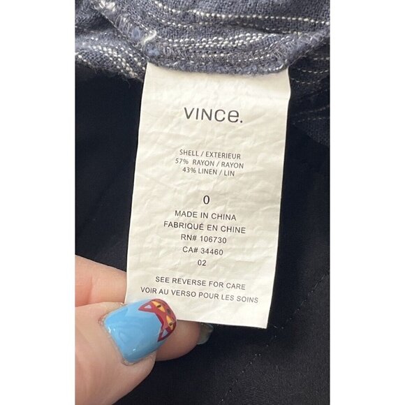 Vince. Womens Sz 0 Blue Gray Striped High Rise Linen Blend Pants - Picture 5 of 8